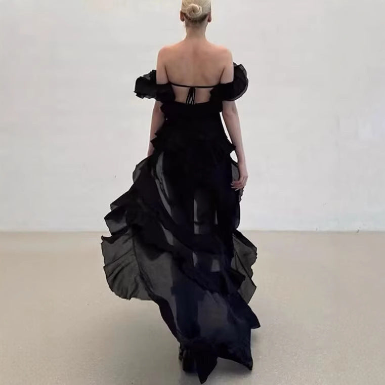Femme Rüschen Asymmetrisk Midi Kjole Stilla