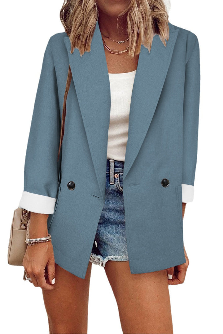 Dame Elegant Oversized Blazer med dobbeltrække af knapper og stilfulde detaljer Stilla