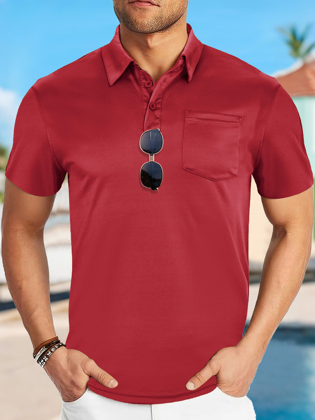 Herrer Polo-Shirt med åndbar struktur og praktisk brystlomme Stilla