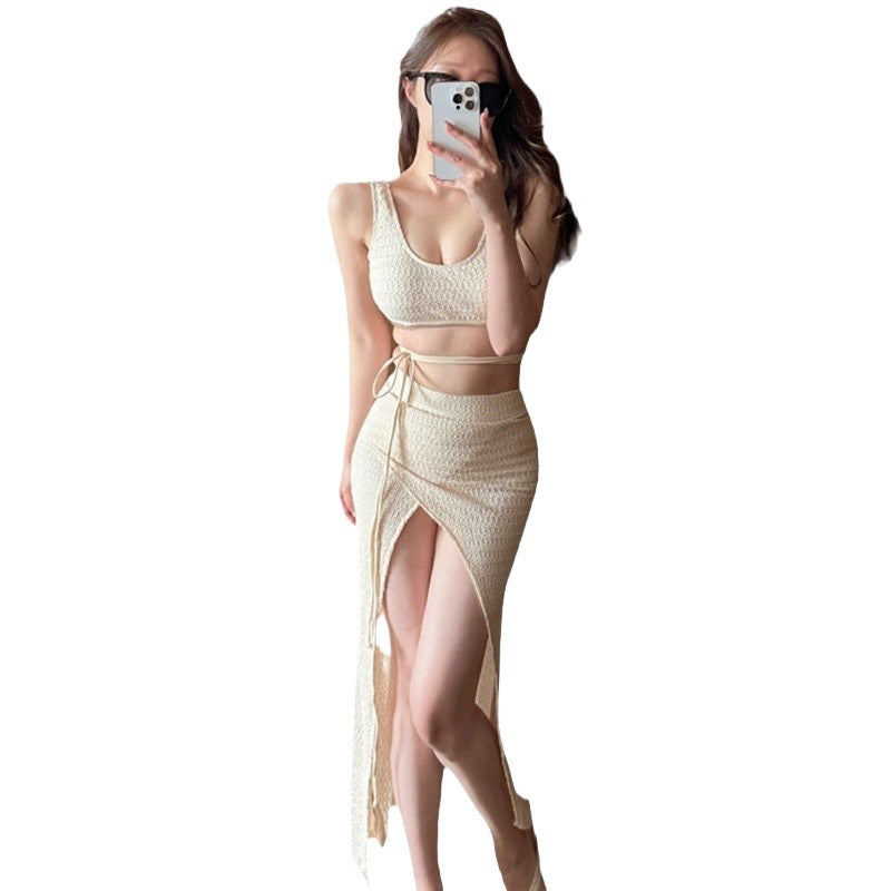 Dame to-delt cropped top og high-slit maxi nederdel sæt Stilla