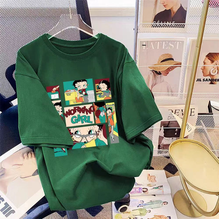 Dame T-shirt med kreativt comic-design Stilla