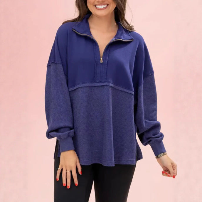 Kvinders casual pullover med lynlås og løst fit Stilla