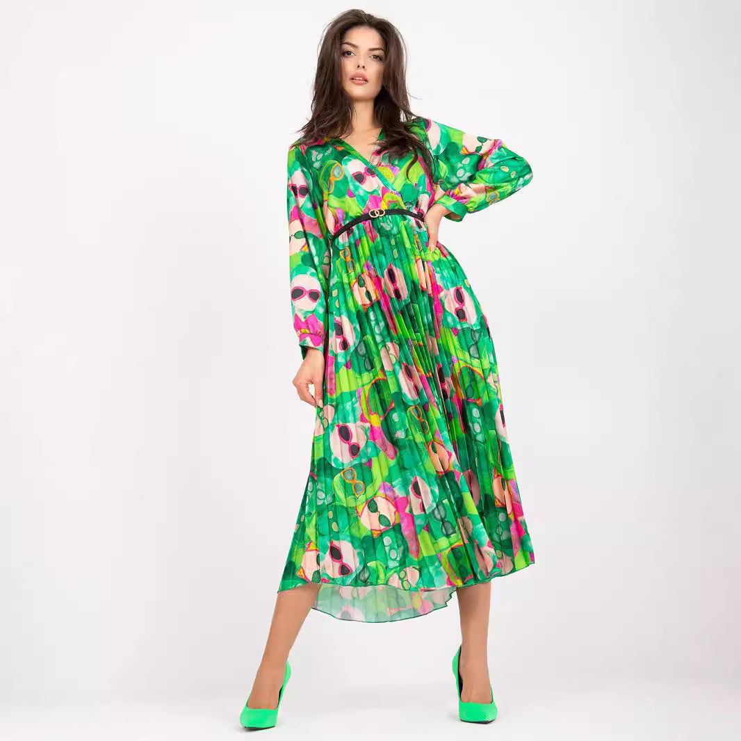 Dame elegant Maxi-kjole med bølgende design og V-hals Stilla