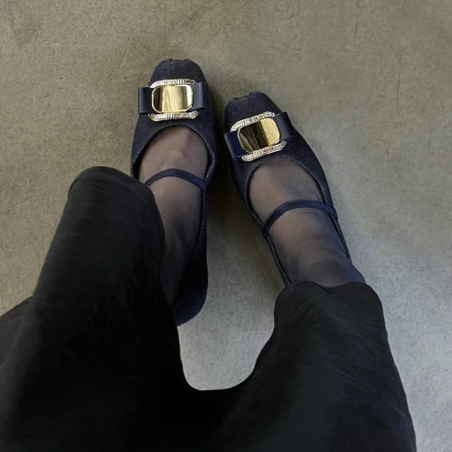 Damer Elegante Satin BallerinaFlats med Dekorativ Spænde Stilla
