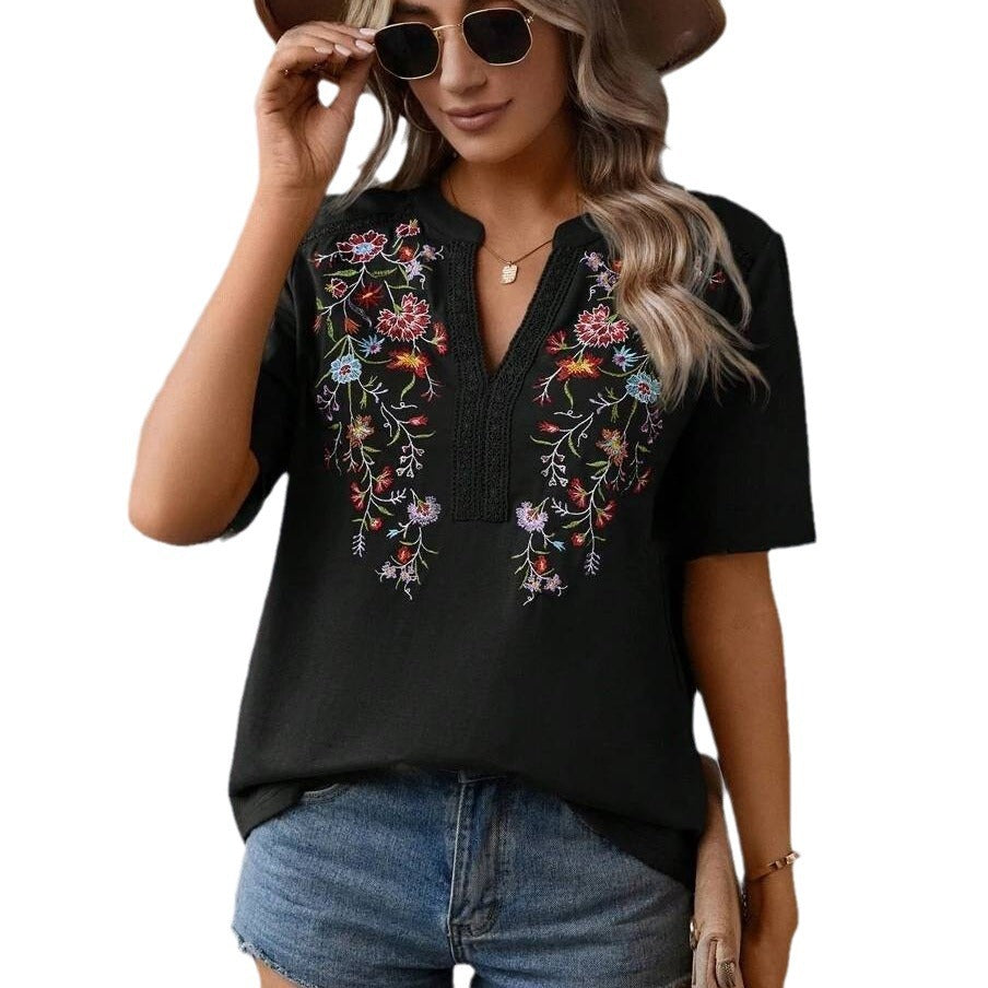 Dame Fantastisk broderet bluse i afslappet stil Stilla