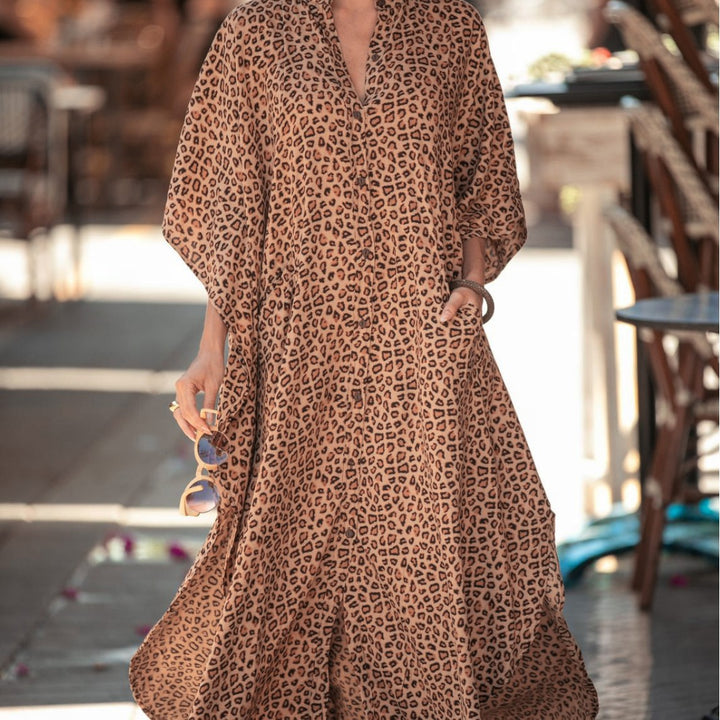 Dame Kaftan med stilfulde striber og knapliste Stilla