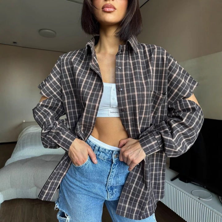 Dame Casual ternet skjorte med oversized snit Stilla