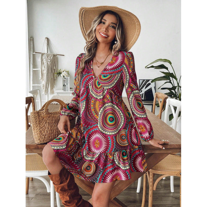 Femme Vibrant Bohemian-Style Mini Kjole Stilla