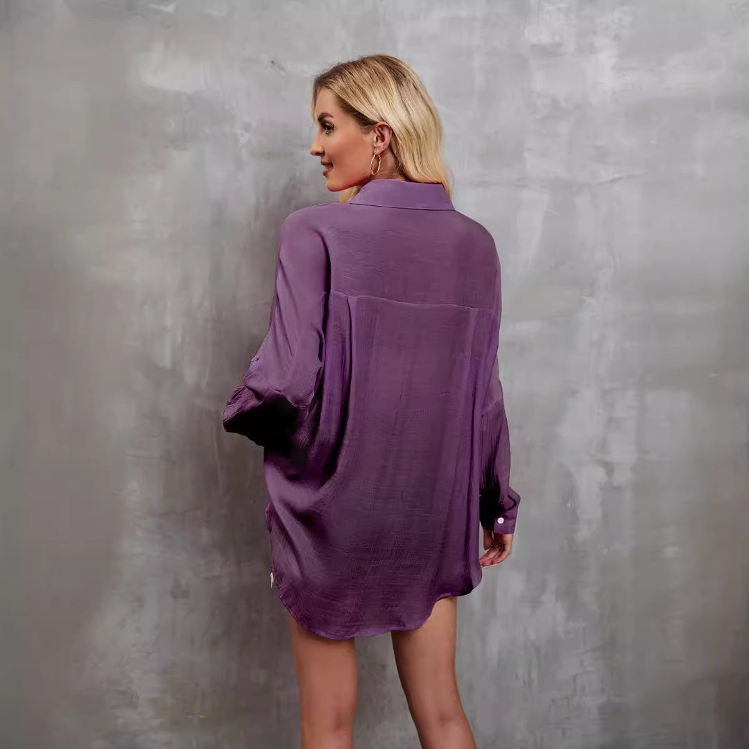 Dame Oversize Skjortebluse med fin tekstur og praktiske lommer Stilla
