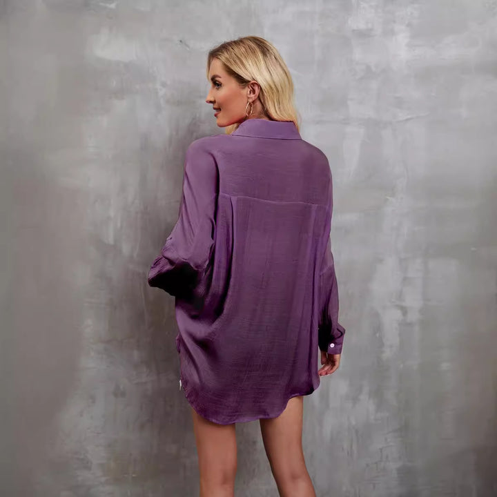 Dame Oversize Skjortebluse med fin tekstur og praktiske lommer Stilla
