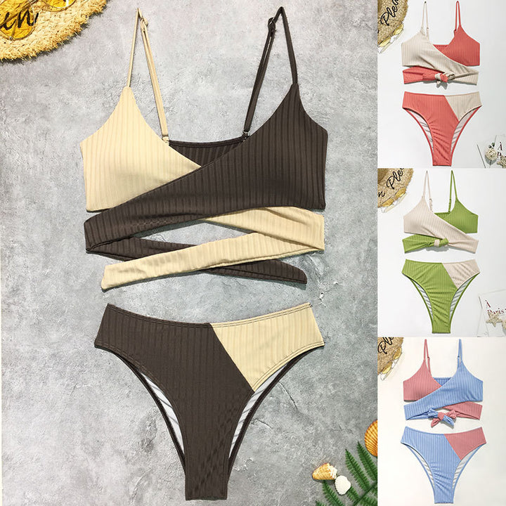 Dame Farverig stribet Bikini-sæt med cropped top og høj talje Stilla