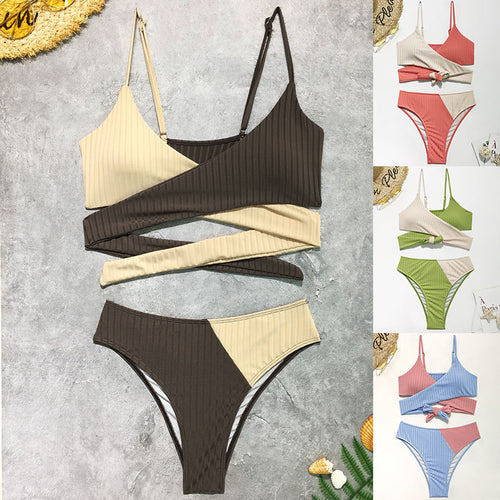 Dame ribmønster bikini-sæt med justerbare stropper Skovae