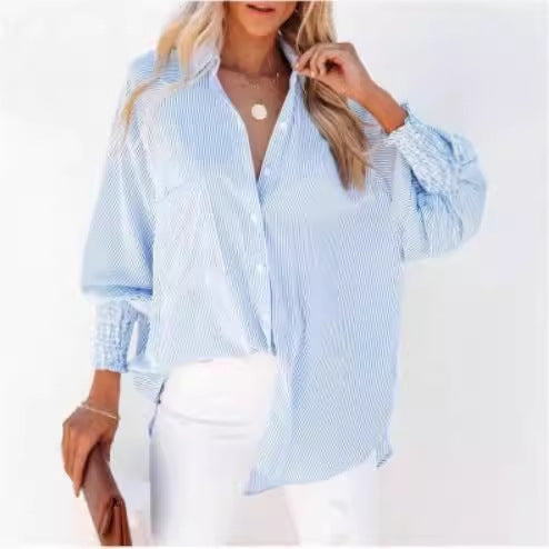 Damer Oversize Skjortebluse med modetræk og stribemønster Stilla