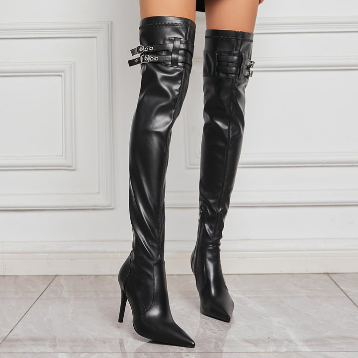 Dame Over-the-Knee Stiletto Høje Støvler med Dekorative Remme Stilla
