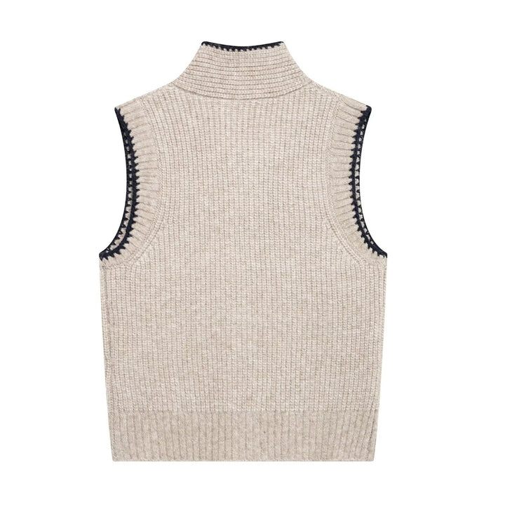 Femme Strikermeløs Cardigan med bindehalss detaljer Stilla