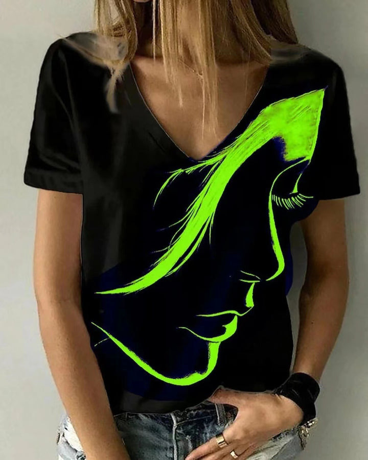 Kvinder Kunstnerisk Grafisk V-hals T-shirt Stilla