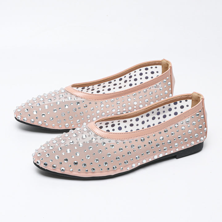 Dame ballerinas med glitrende strass sten og gennemsigtigt netmateriale Stilla