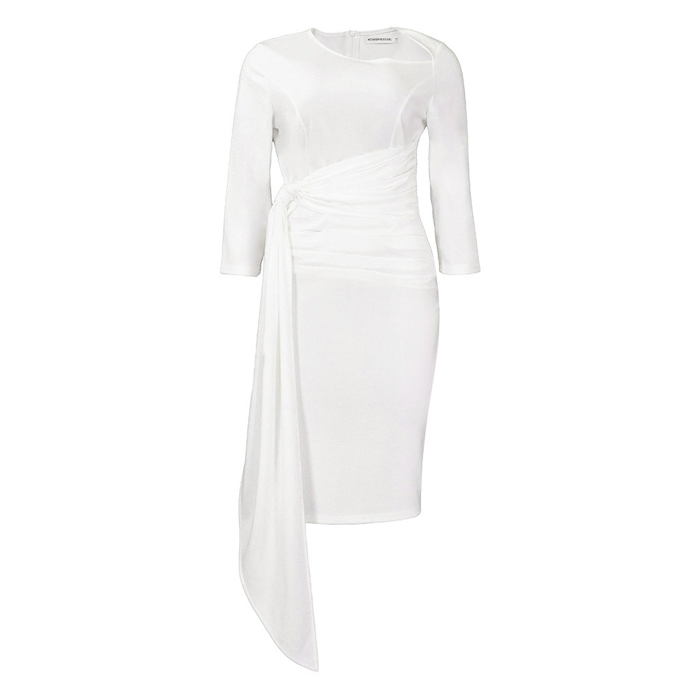 Dame viklekjole med elegant draperingselement og lang skød Stilla