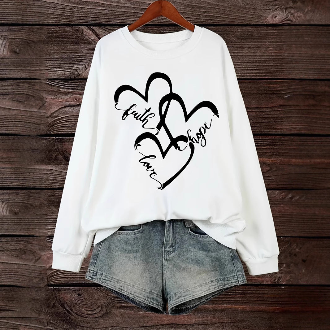 Kvindernes sweatshirt med romantisk hjertemotiv og inspirerende print Stilla