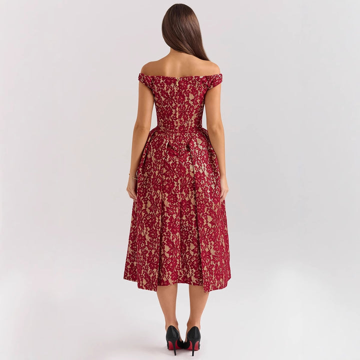 Dame Elegant spidse kjole med skulderfri design og højt lukket top Stilla