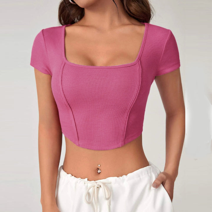 Damer cropped top med firkantet halsudskæring og elegant ribbet tekstur Stilla