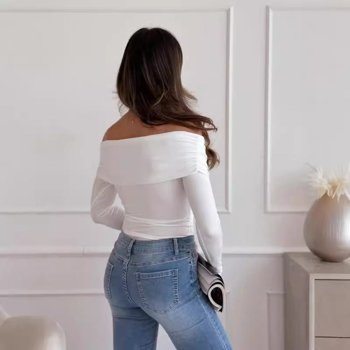 Dame Off-Shoulder Langærmet Top med raffineret Vendingdesign Stilla