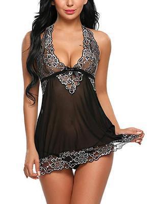 Dame Neckholder Babydoll Lingeri Sæt Stilla