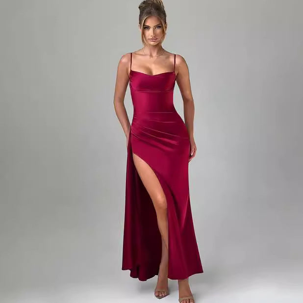 Dame elegante maxikjoler med sideslids og smalle stropper Skovae