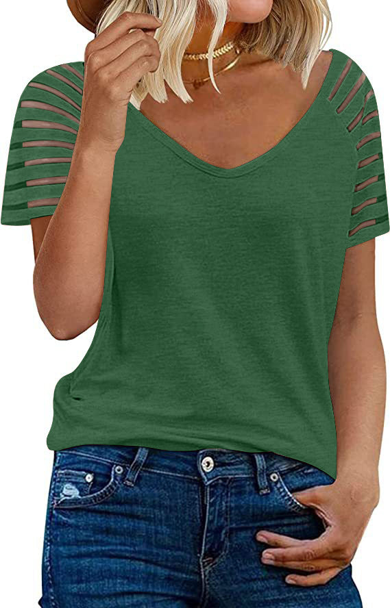 Dame V-hals T-shirt med afslappede stribedetaljer Stilla