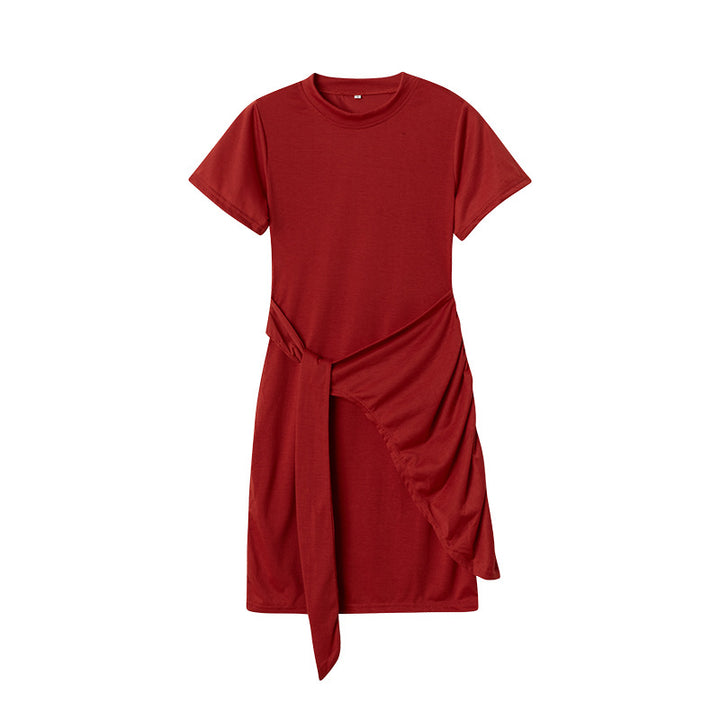 Dame Fritid T-shirt Kjole med Draperet Detalje Stilla