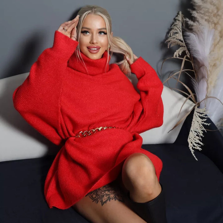 Dame hyggelig oversized sweater med høj krave og konisk skæring Stilla