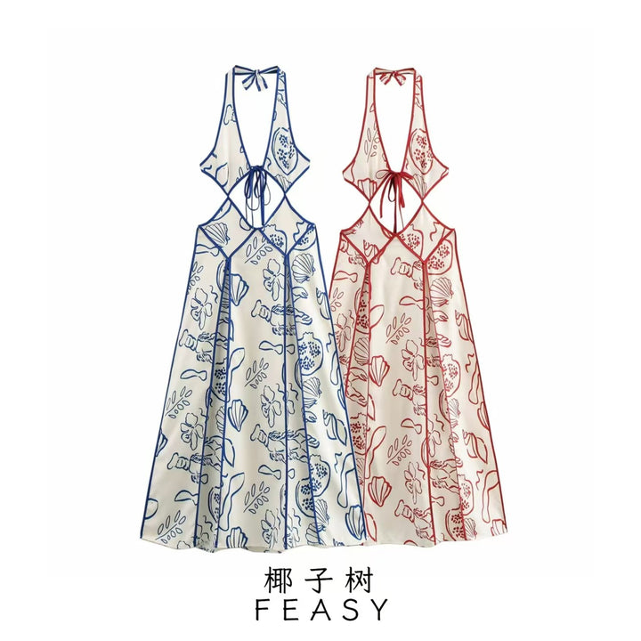 Dame Halterneck Floral Maxi Kjole med Udsnit Detalje Stilla