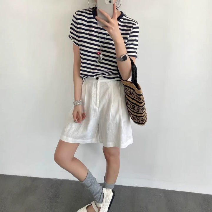 Dame Casual Stribet Bomulds-T-Shirt Stilla