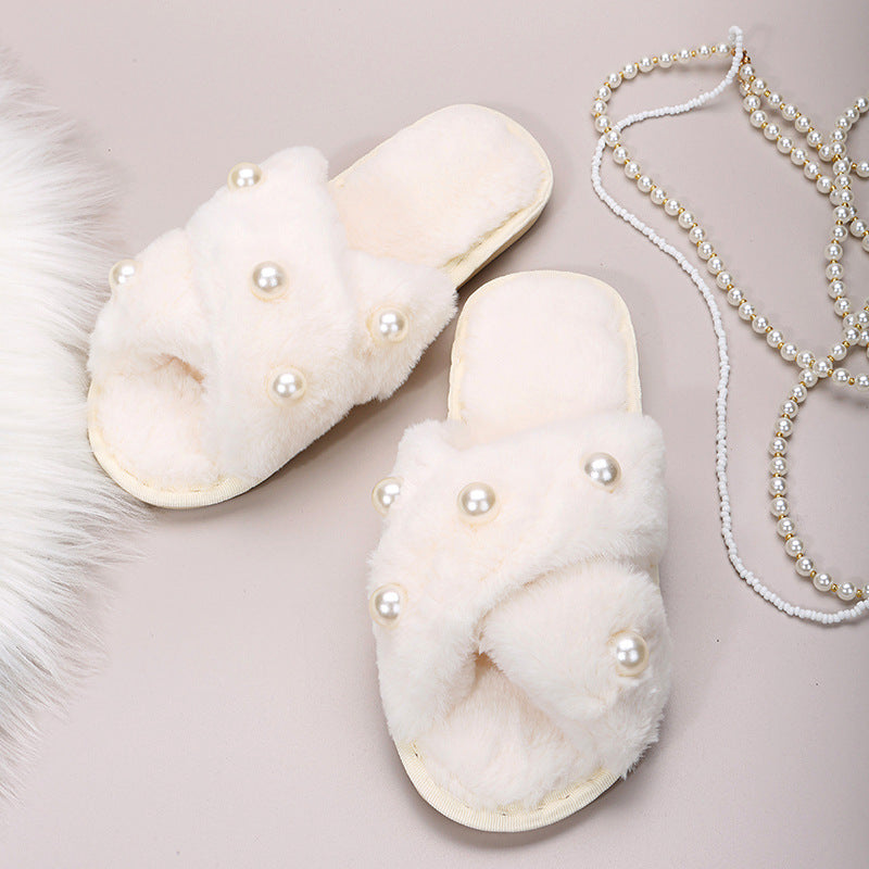 Dame bløde slippers med perleapplikation Stilla