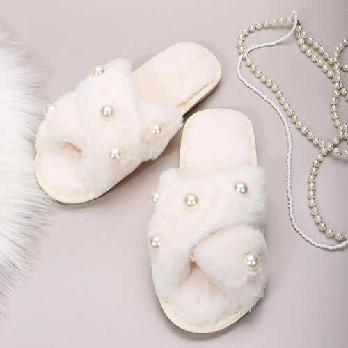 Dame bløde slippers med perleapplikation Stilla