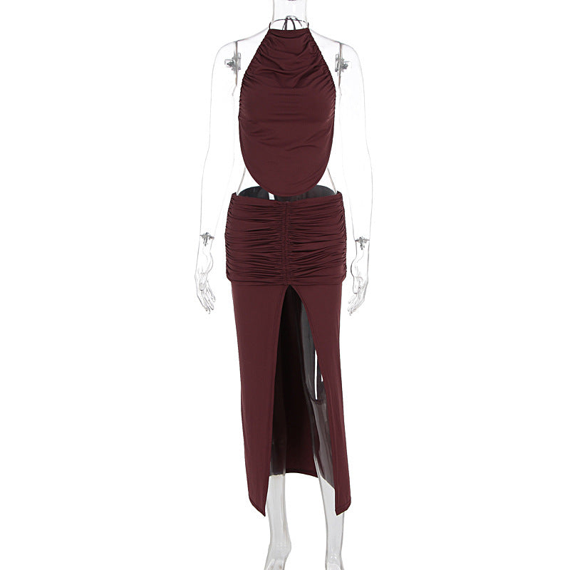 Dame Elegant Maxikjole med asymmetrisk Halterhals og fancy slids Skovae