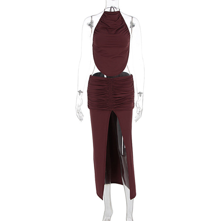 Dame Elegant Maxikjole med asymmetrisk Halterhals og fancy slids Skovae
