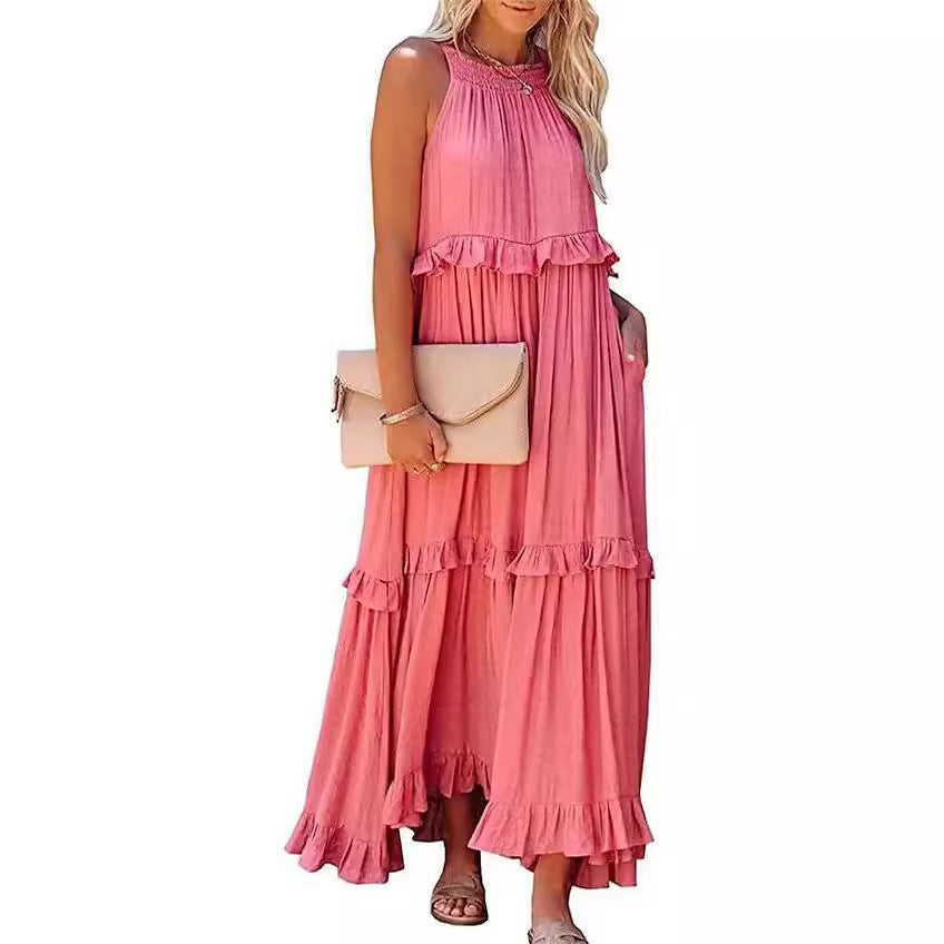 Dame sommerlig Boho-maxikjole med flæser Stilla