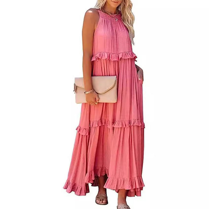 Dame sommerlig Boho-maxikjole med flæser Stilla