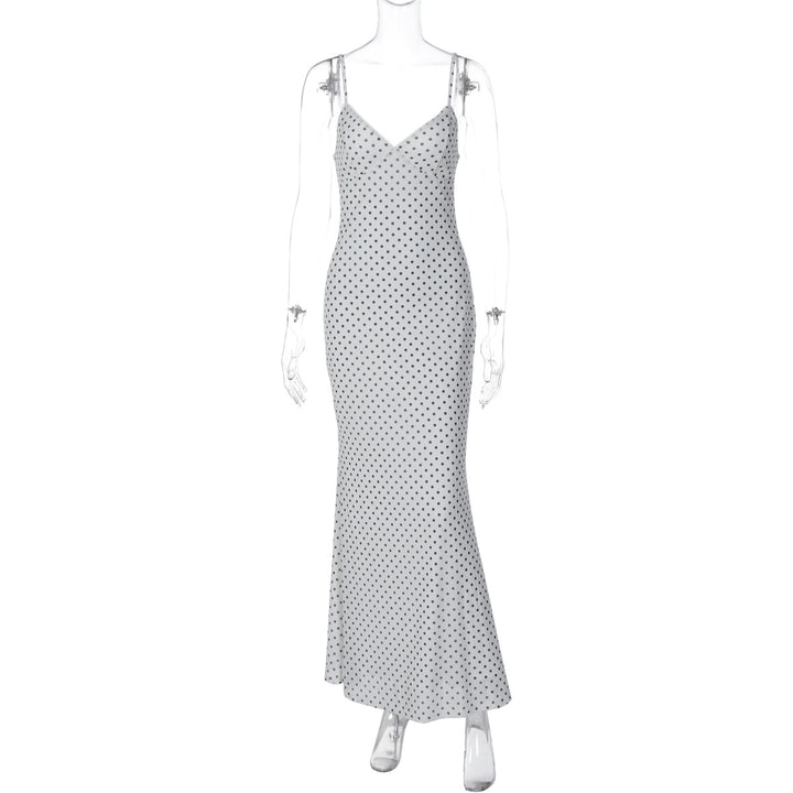 Dame Elegant Maxikjole med sart punktedesign og spaghettistropper Skovae
