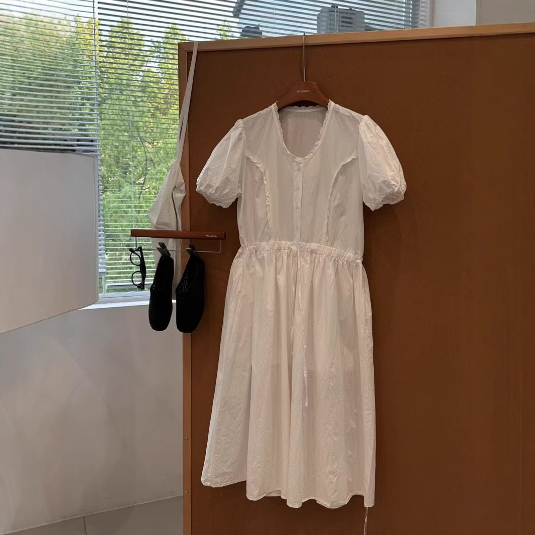 Femme Puffærmet Knap-ned Midi Kjole Stilla