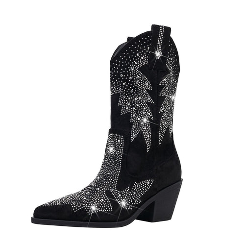 Femme Glinsende Strass-besatte Western Cowboy-Støvler Stilla