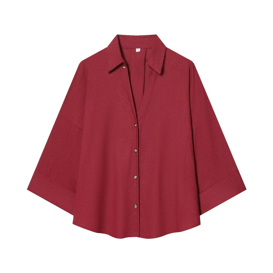 Dame skjorte bluse med afslappet snit og elegante 3/4-ærmer Skovae