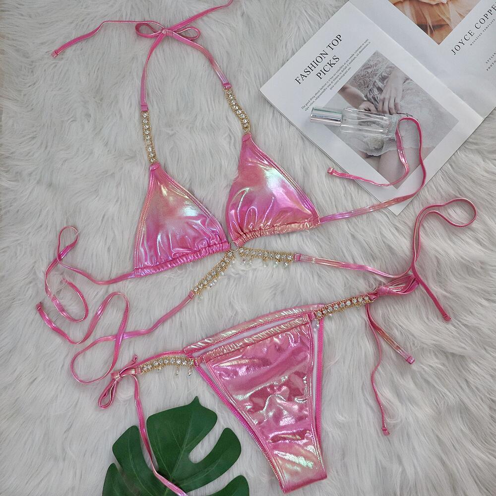 Dame iriserende perle triangle bikini sæt Stilla