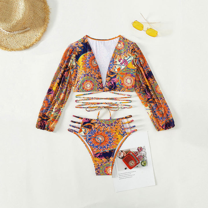 Dame Bikinisæt med langærmet overdel og innovativt indpakningsdesign Skovae