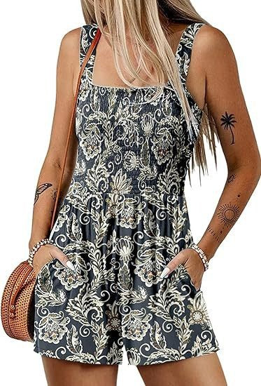 Dame jumpsuit med blomster mønster og praktiske lommer Stilla