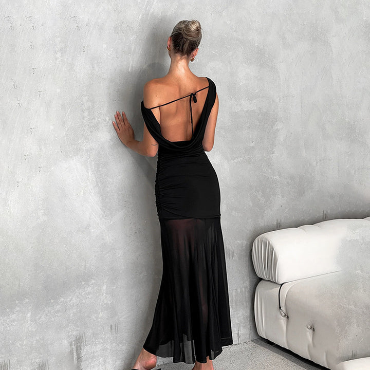 Dame Elegant off-shoulder maxikjole med raffineret flæse design Skovae