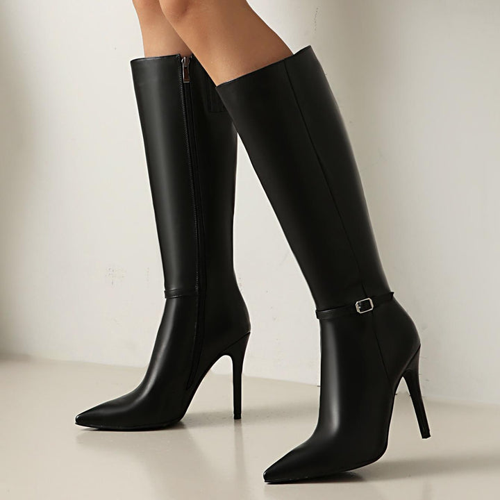 Dame High-heeled Kunstlæder Over-knee Støvler med Spænde-snor Detalje Stilla
