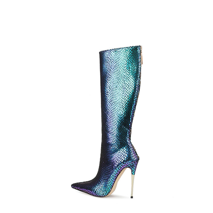 Femme Statement Over-knæet Stiletto Støvler med iriserende Finish Stilla