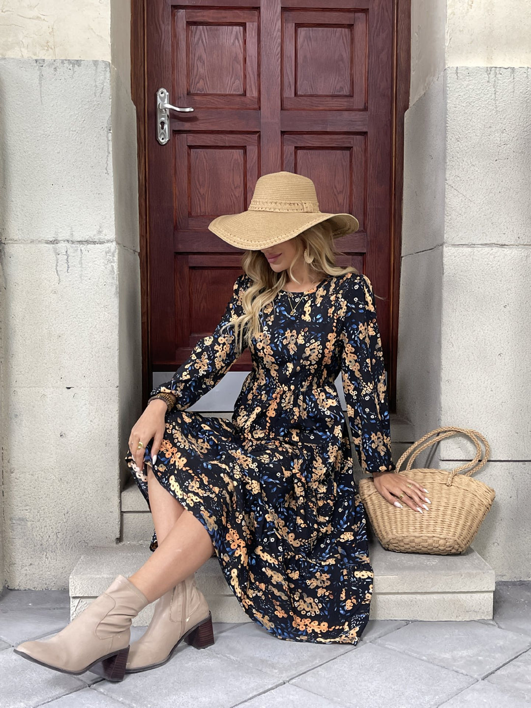Dame Boho-stil maxikjole med blomsterprint og flæsedetaljer Stilla